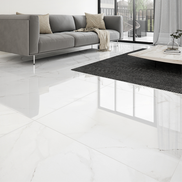 Porcelanato Marmorizado Polido Borda Reta Interno 90x90cm Mont Blanc Eliane - Imagem 2